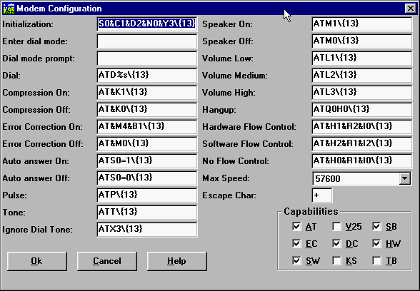 (Screen Shot of Modem Configuration Dialog)
